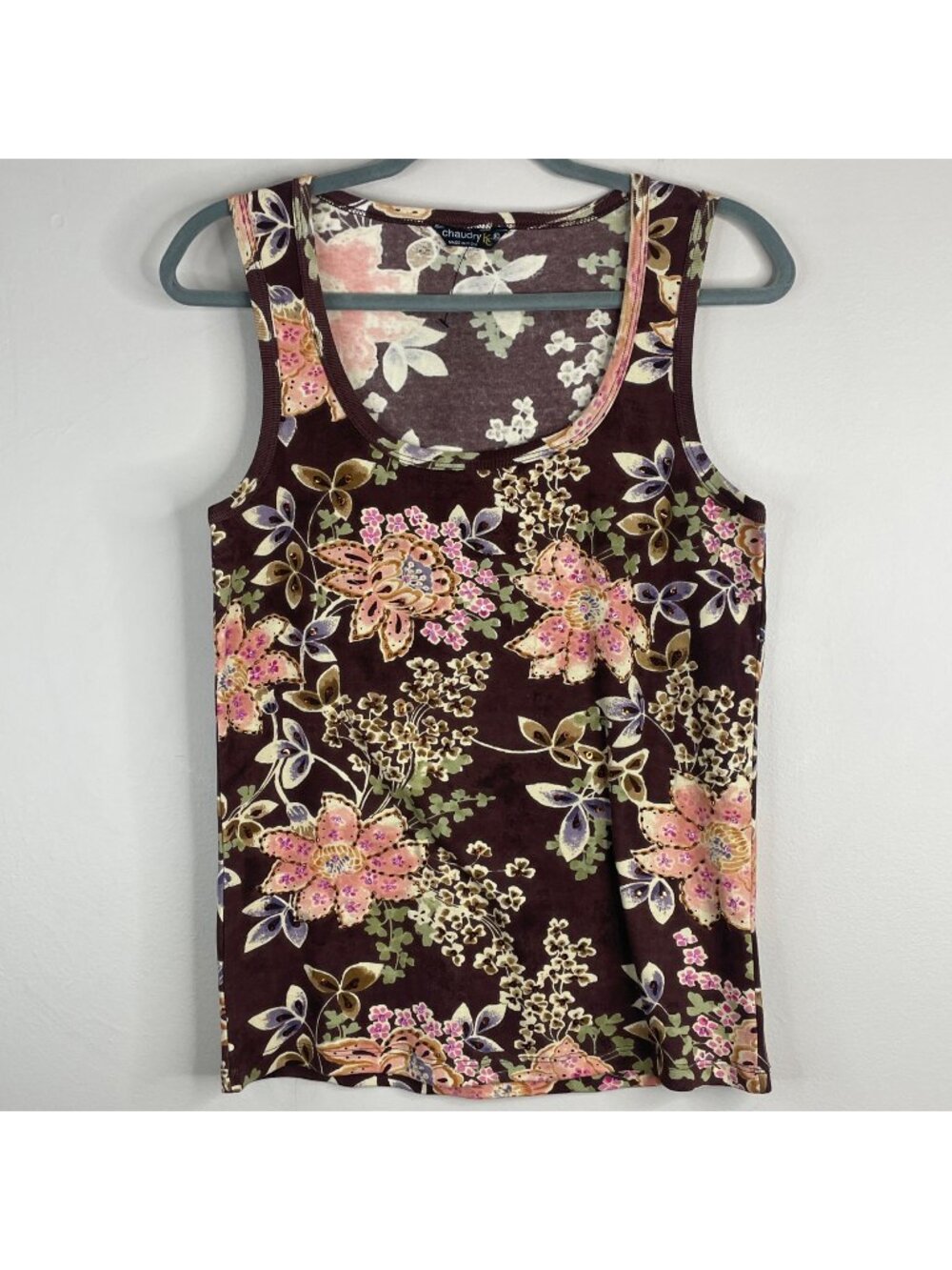 Chaudry KC Y2K Festival Top NWOT XLarge Brown Boho Cherry Blossom Floral Grunge